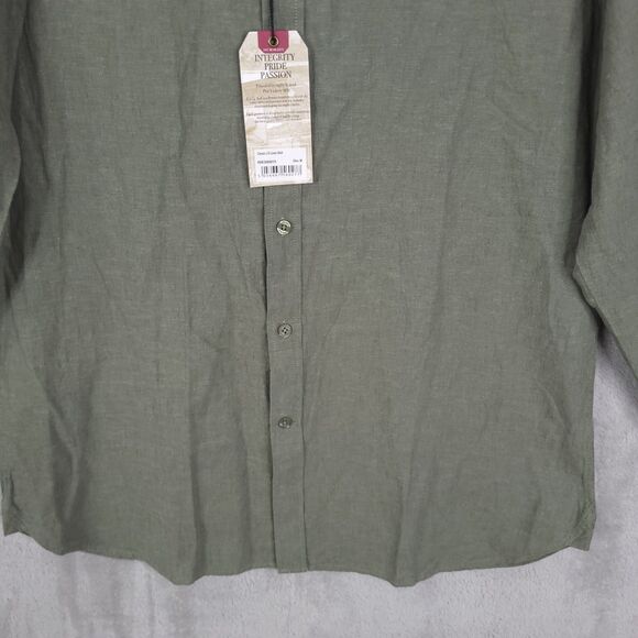 Raging Bull Button Up Shirt Mens Olive Size M Long Sleeve Linen Blend Logo NWT - Picture 2 of 16